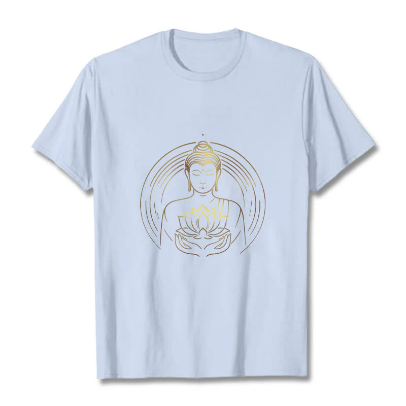 Buddha Stones Golden Buddha Holding A Lotus Flower Tee T-shirt