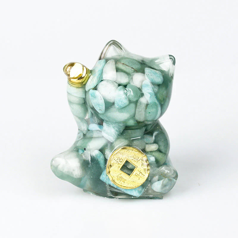 Buddha Stones Lucky Cat Copper Coin Turquoise Labradorite Pink Crystal Amethyst Strength Home Decoration