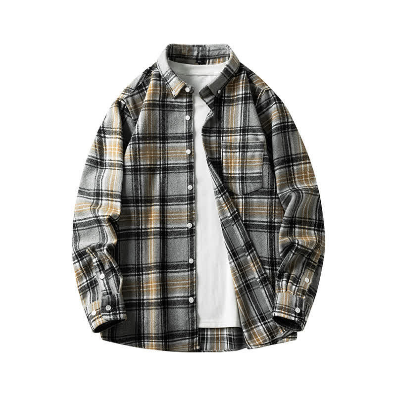 Buddha Stones Commute Multicolor Plaid Button Men's Cotton Long Sleeve Shirts With Pocket