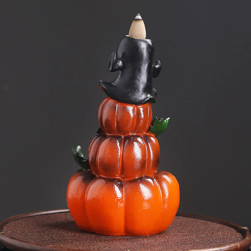 Buddha Stones Halloween Pumpkins Ghost Resin Backflow Smoke Fountain Incense Burner Decoration