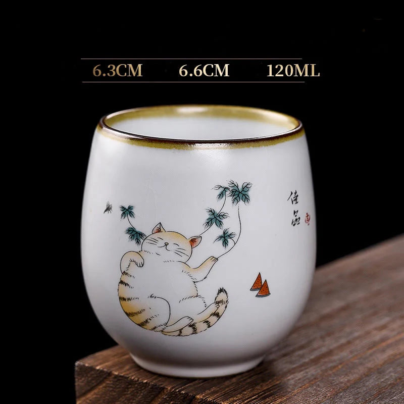 Buddha Stones Cute Lying Cat Branches Teacup Kung Fu Tea Cup