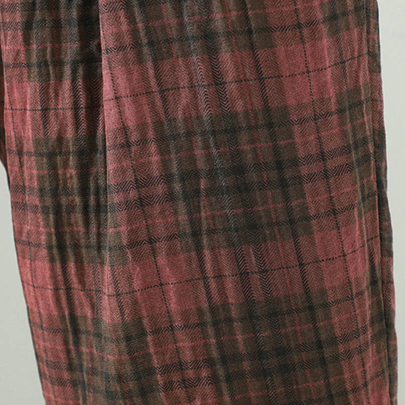 Buddha Stones Multi-color Plaid Pattern Cotton-padded Women's Harem Thermal Pants With Pockets