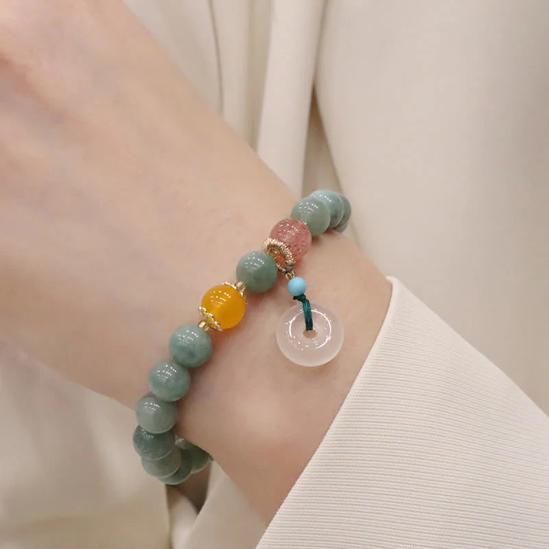 Buddha Stones Cyan Jade Lotus Pumpkin Wish Peace Buckle Amethyst Crystal Healing Bracelet