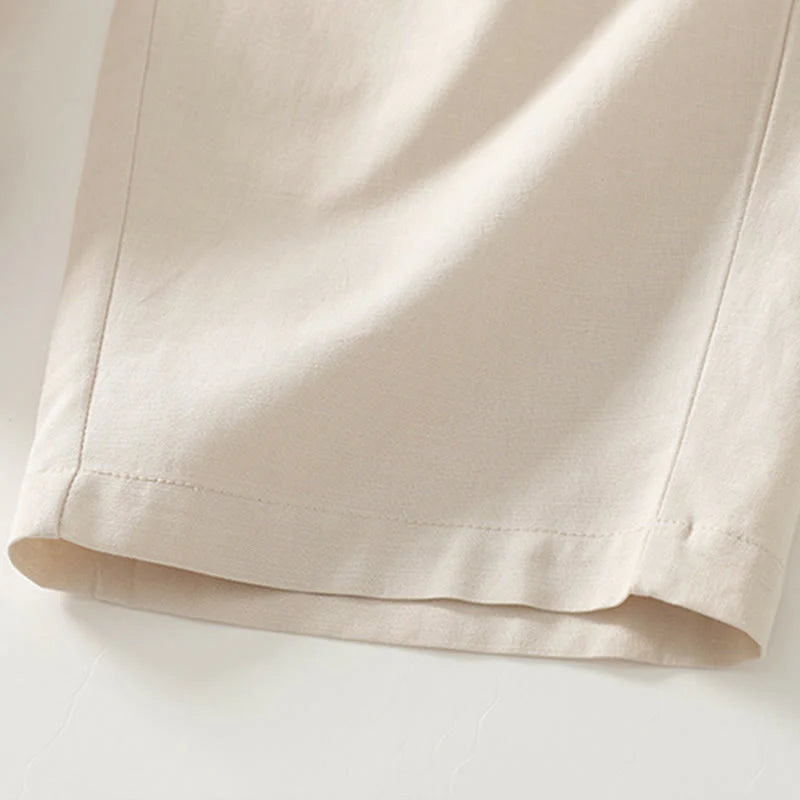 Buddha Stones Spring Solid Color Elastic Waist Cotton Women's Straight Leg Pants With Pockets