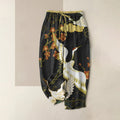 Buddha Stones Cotton Casual Cranes Flowers Auspicious Clouds Pattern Women's Elastic Waist Pants With Pockets