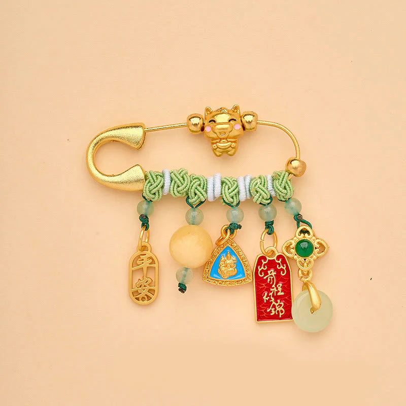 Buddha Stones Year Of The Horse Fu Character Lotus Attract Fortune Ruyi Handle Peace Buckle Luck Brooch