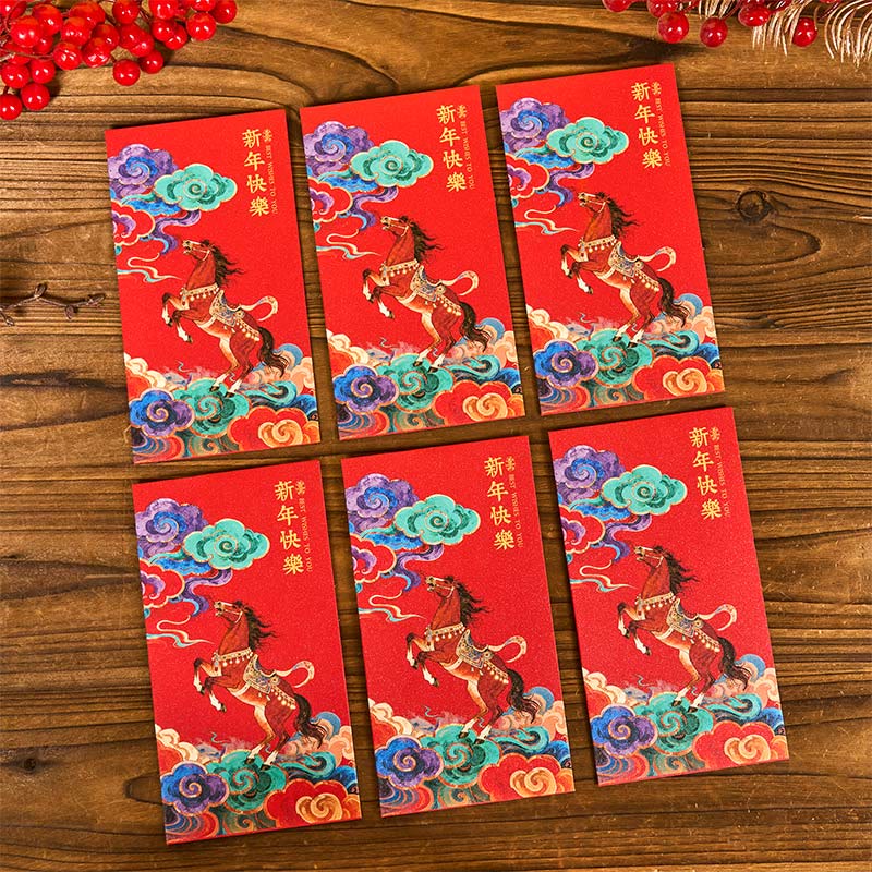 Buddha Stones Year Of The Horse 2026 New Year Blessings 6pcs Chinese Red Envelope