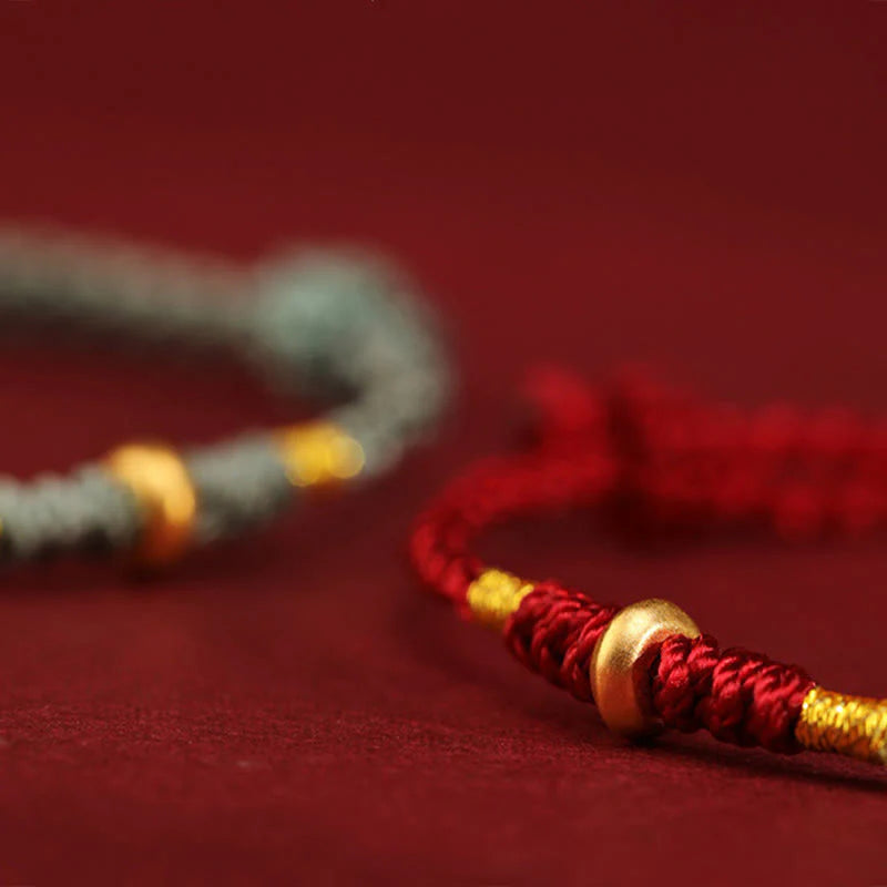 Buddha Stones 999 Gold Small Lucky Beads String Protection Luck Braided Bracelet Anklet