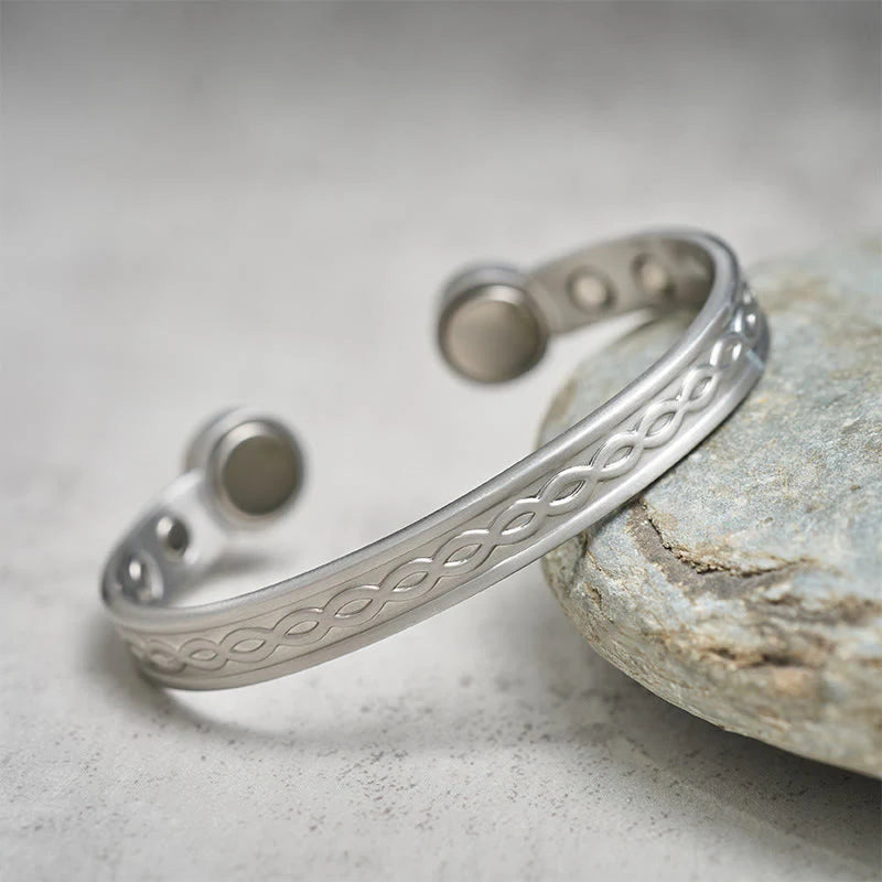 Buddha Stones Interwoven Loop Pattern Copper Balance Luck Open Cuff Bracelet Bangle