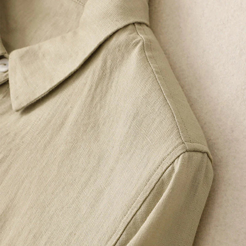 Buddha Stones Fall Commute Plain Buttons Design Long Sleeve Cotton Midi Dress With Pockets