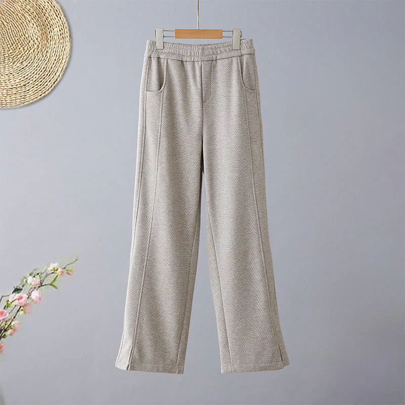 Buddha Stones Plain Color Blocking Cotton Thick Casual Women's Pants With Pockets