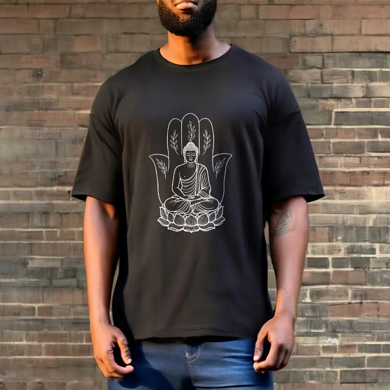 Buddha Stones Meditating Buddha Seated Hand Leaves Lotus Base Tee T-shirt