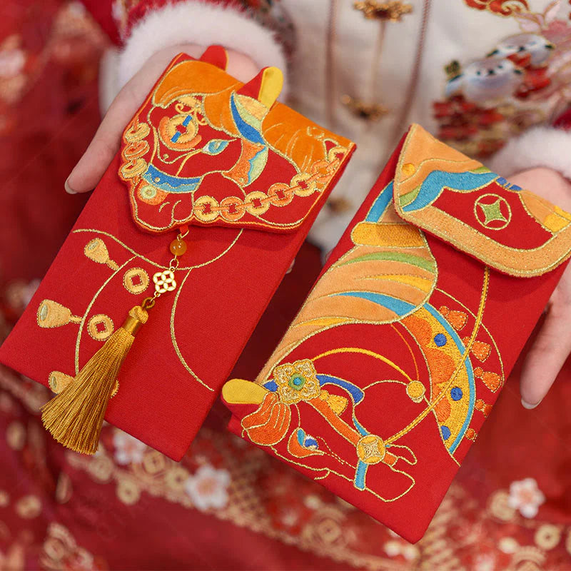 Buddha Stones Embroidery Year Of The Horse 2026 New Year Tassel Chinese Red Envelope