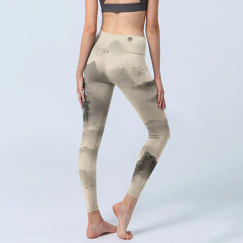 Buddha Stones Mountains Shrouded In Mist Wild Goose Gym Leggings Women's Yoga Pants