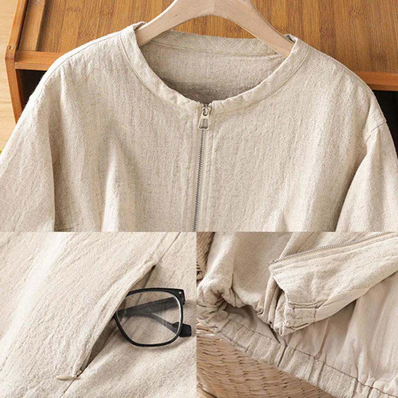 Buddha Stones Women's Cotton Zipper Design Double Layer Long Sleeve Jacket With Pockets