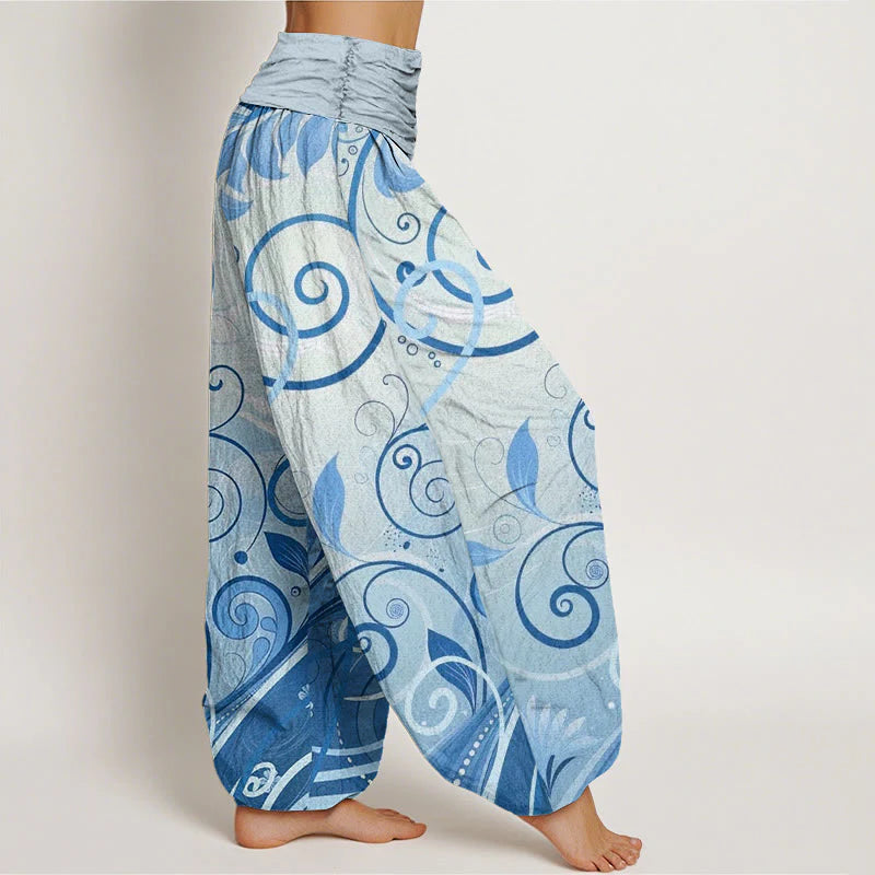 Buddha Stones Cotton Casual Vining Floral Pattern Women's Harem Pants