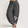 Buddha Stones Casual Three Lotus Flowers Pattern Women's Elastic Waist Harem Cotton Pants