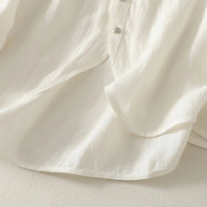 Buddha Stones Spring Plain V-Neck Long Sleeve Women's Cotton Shirt