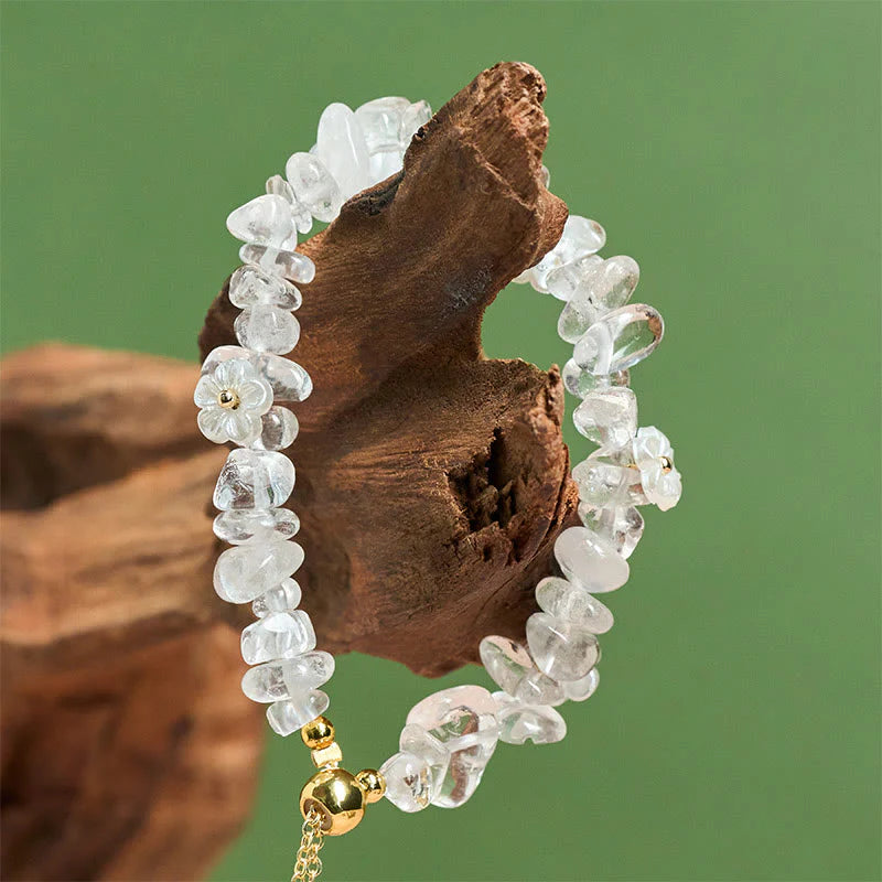 Buddha Stones Irregular Crystal Flower Design Amethyst White Crystal Balance Bracelet