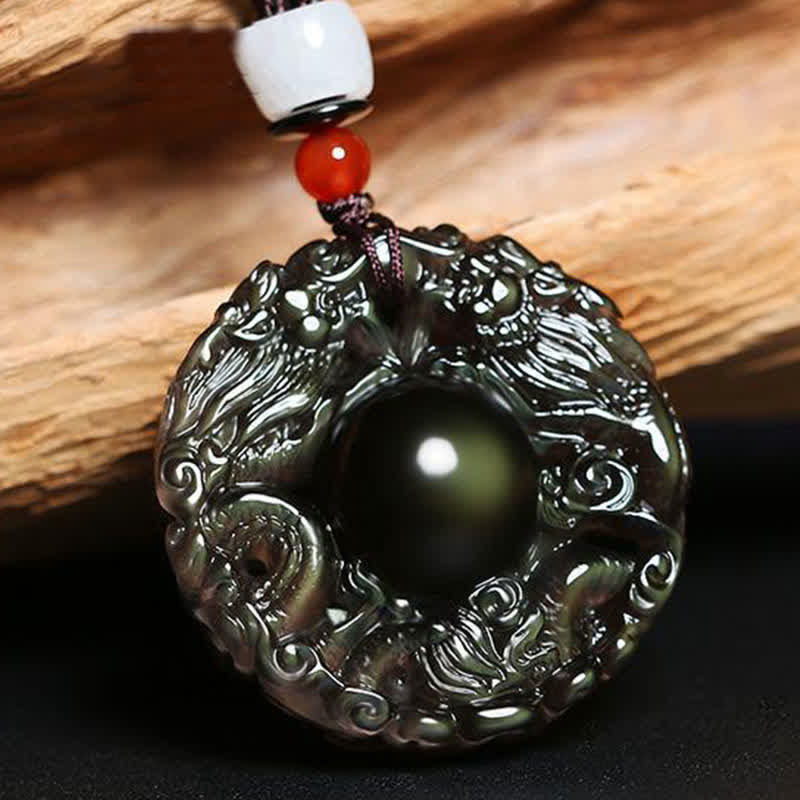Buddha Stones Natural Gold Sheen Obsidian Rainbow Obsidian Dragon Strength Necklace Pendant (Extra 35% Off | USE CODE: FS35)