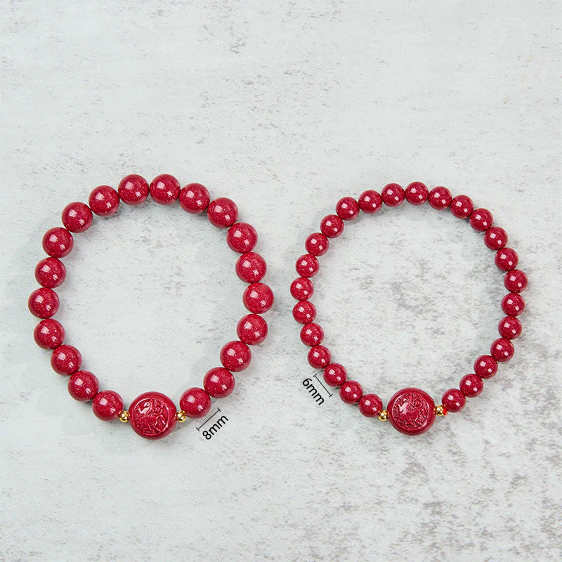 Buddha Stones Chinese Zodiac Year Of The Horse Carved Cinnabar Peaceful Blessing Bracelet
