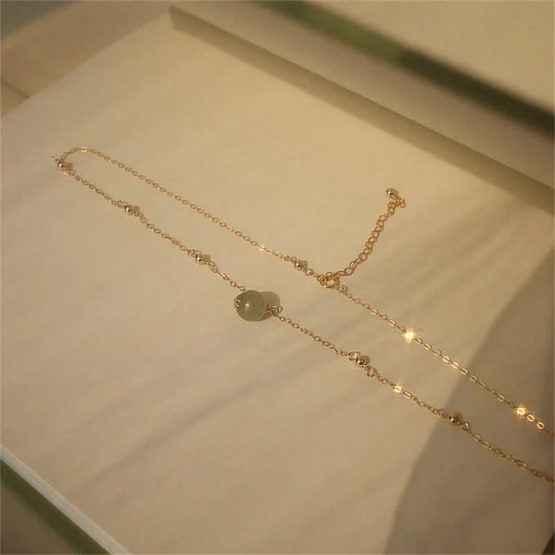 Buddha Stones 14k Gold Plated Hetian Jade Luck Beaded Necklace Pendant (Extra 35% Off | USE CODE: FS35)