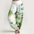 Buddha Stones Pure Cotton Bamboo Leaves Mountain Pattern Women's Elastic Waist Harem Pants