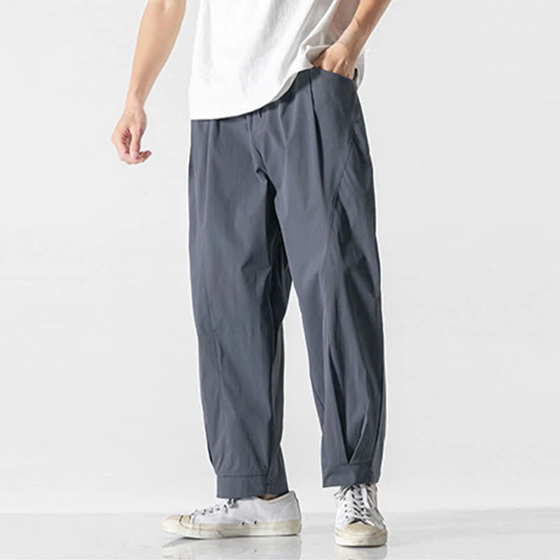 Buddha Stones Summer Solid Drawstring Ankle-Length Men's Cargo Harem Pants With Pockets