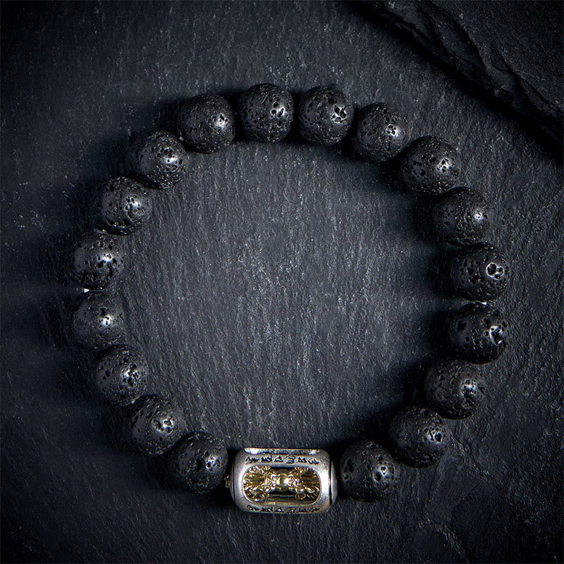 Buddha Stones Natural Lava Rock Om Mani Padme Hum Dorje Vajra Healing Bracelet