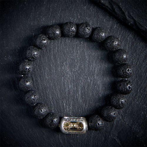Buddha Stones Natural Lava Rock Om Mani Padme Hum Dorje Vajra Healing Bracelet