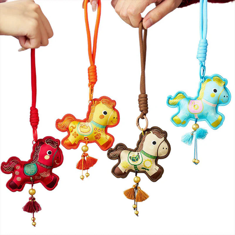 Buddha Stones Year Of The Horse Various Color Embroidery Tassel Prosperity Key Chain