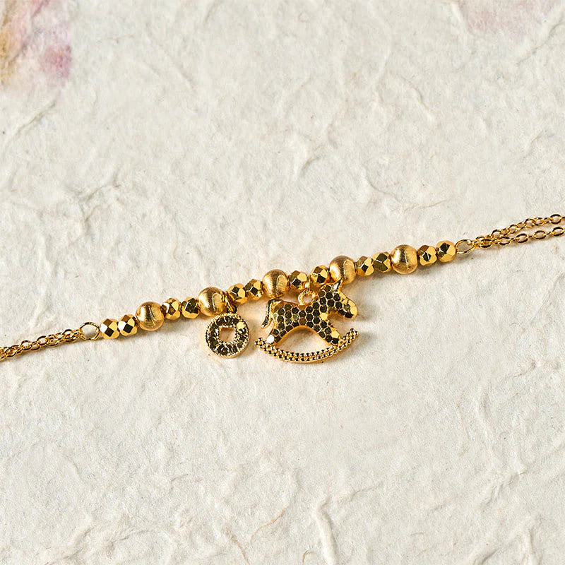 Buddha Stones Chinese Zodiac Year Of The Horse 24k Gold Plated Copper Coin Luck Bracelet