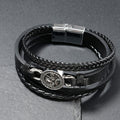 Buddha Stones Om Round Engraved Multilayered Braided Retro Leather Bracelet