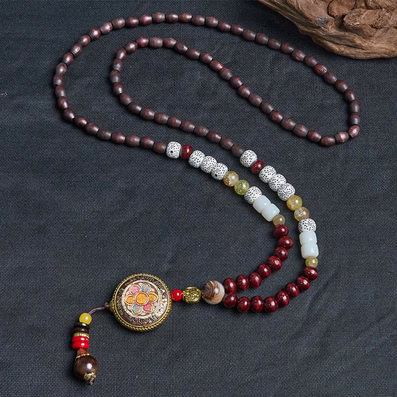 FREE Today: Peace and Creativity Tibetan Handmade Wood Beads Om Mani Padme Hum Samantabhadra Bodhisattva Necklace Pendant