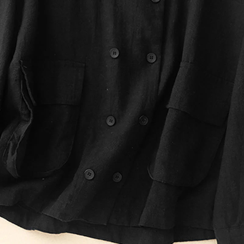 Buddha Stones Double‑Breasted Design Long Sleeve Women's Cotton Jacket With Pockets