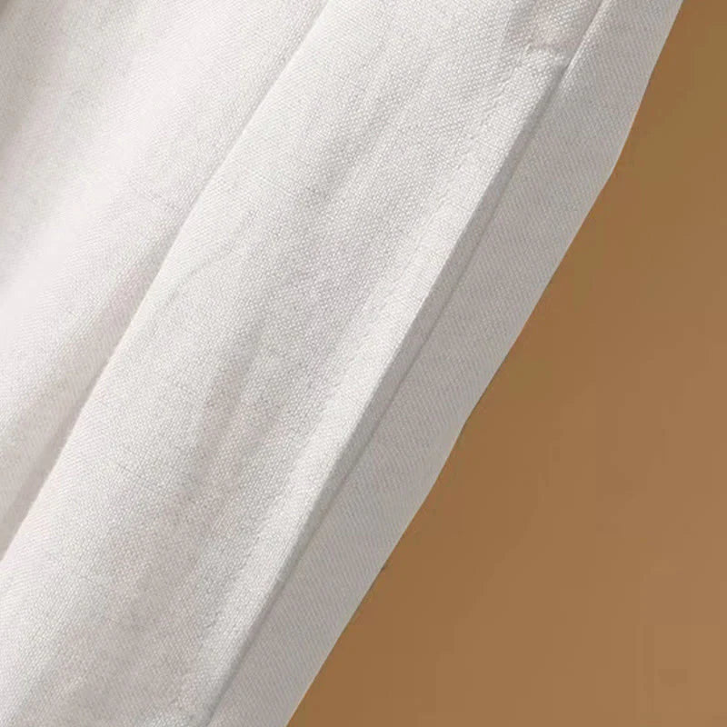 Buddha Stones Summer Casual Pure Color 7-8 Length Cotton Linen Women's Wide Leg Pants
