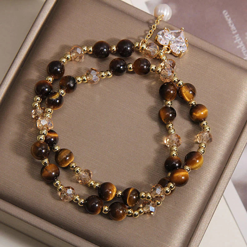 Buddha Stones Natural Tiger Eye Love Heart Double Wrap Protection Bracelet