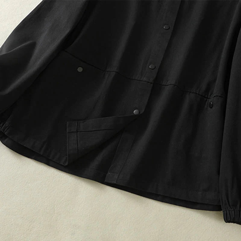 Buddha Stones Plain Button Design Stand Collar Women's Cotton Jacket