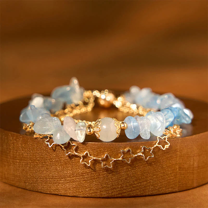 Buddha Stones Aquamarine Gravel Design Star Healing Magnetic Buckle Bracelet