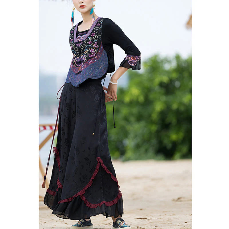 Buddha Stones Vintage Frog-Button Embroidery Purple Flower Tang Suit Design Sleeveless Vest (Extra 30% Off | USE CODE: FS30)