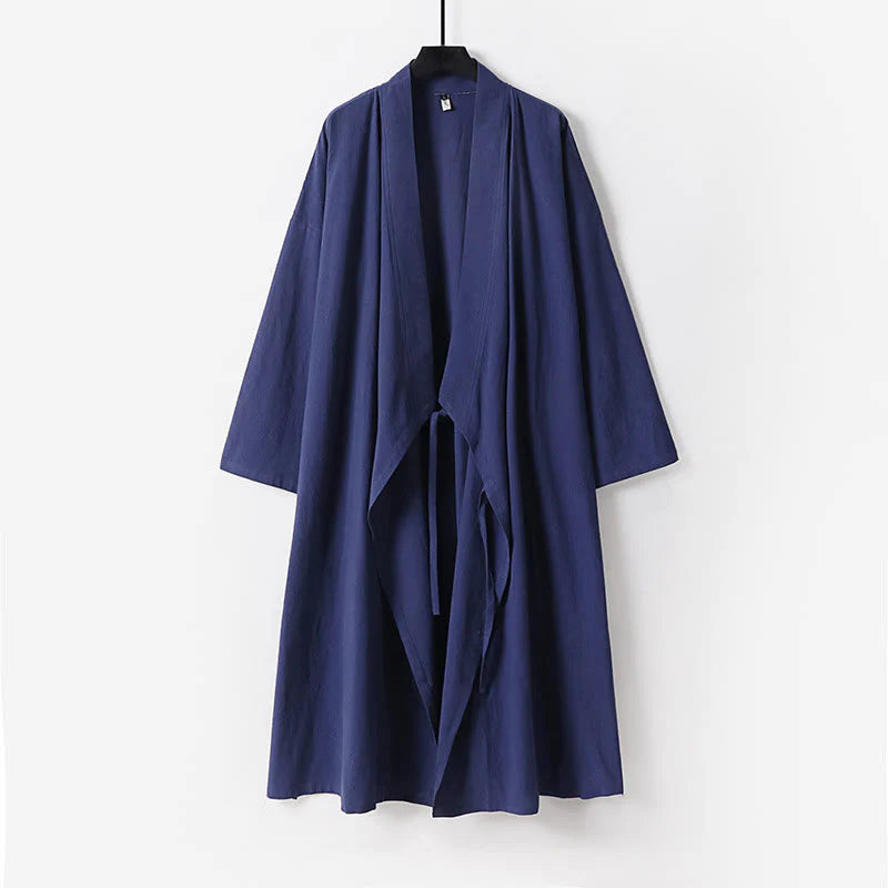 Buddha Stones 2Pcs Wudang Fall Solid Long Sleeve Men's Taoist Long Robe Sleeveless Vest Lace-up Kimono Ceremony Suit