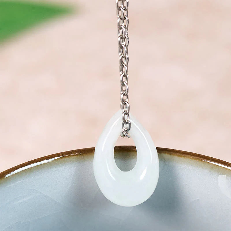 Buddha Stones Water Droplet White Jade Luck Necklace Pendant