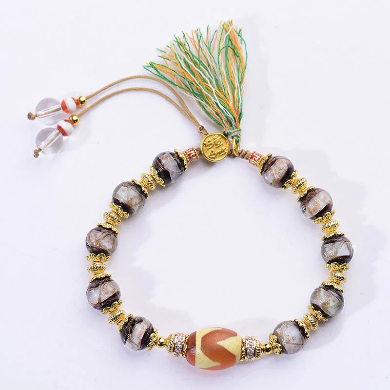 Buddha Stones Liuli Glass Dzi Beads Blessings Bracelet