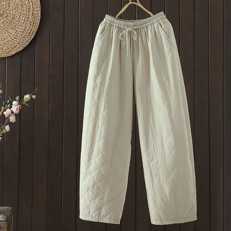 Buddha Stones Rhombus Pattern Cotton Polyester Thick Women's Pants With Pockets