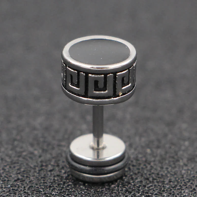 Buddha Stones Cool Men Titanium Steel Balance Round Stud Earrings