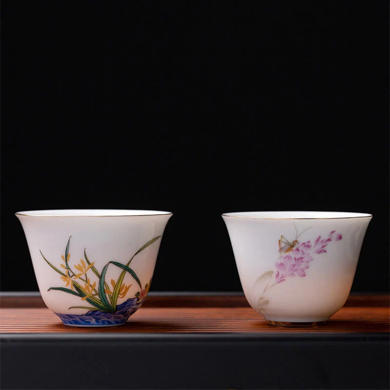 Buddha Stones Colorful Flowers Orchid Sea Waves Blue and White Porcelain Ceramic Teacup Kung Fu Tea Cup