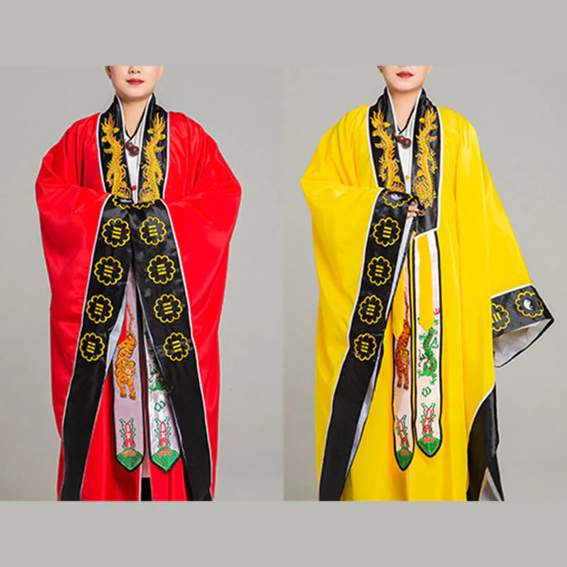 Buddha Stones Wudang Embroidery Dragon Tiger Long Wide Sleeve Unisex Taoist Robe Kimono For Qigong Ceremony