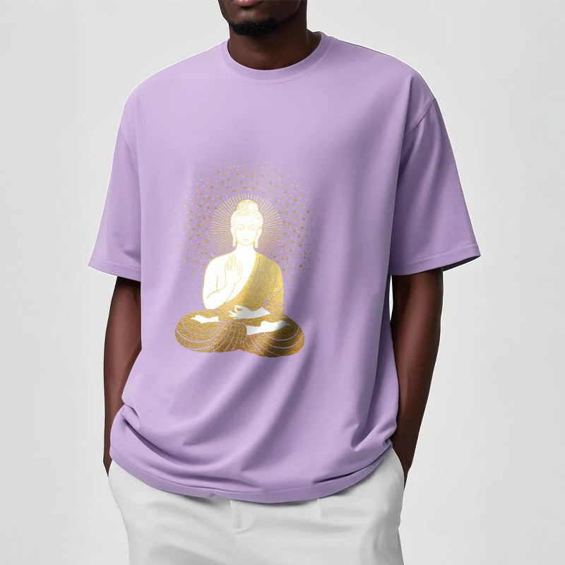 Buddha Stones Golden Meditation Buddha With Golden Aura Tee T-shirt