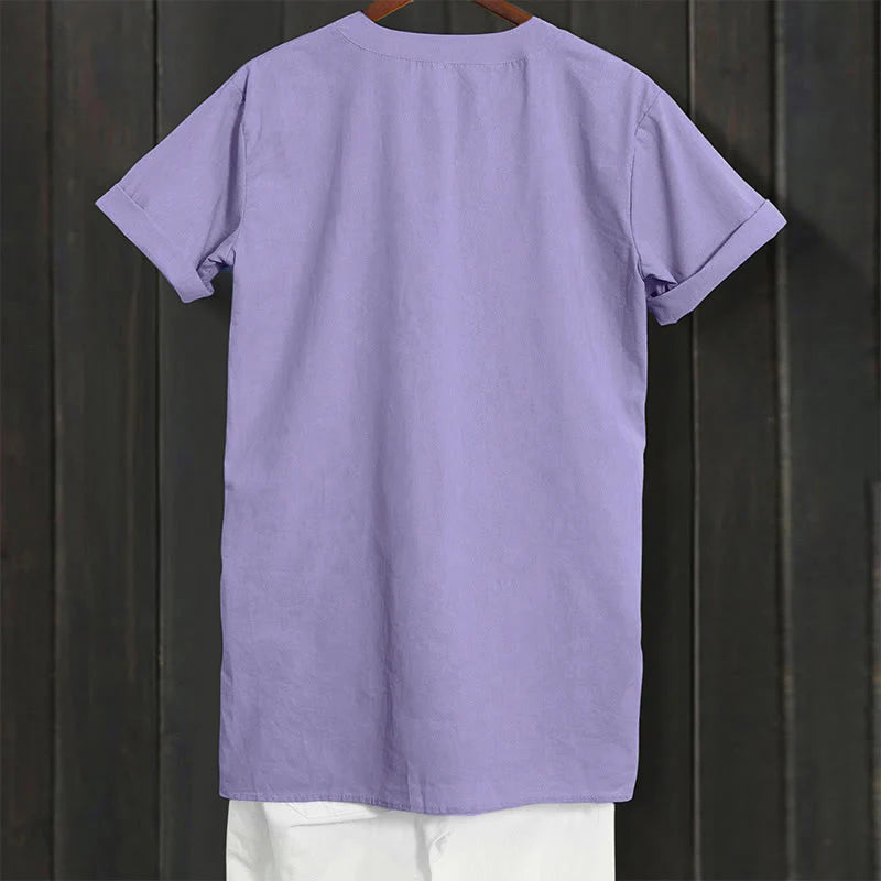 Buddha Stones Casual Plain Button Notched Collar Women's Short Sleeve Shirt