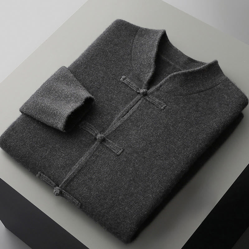 Buddha Stones Winter Solid Color Chinese Frog-Button Men's Wool Long Sleeve Sweater